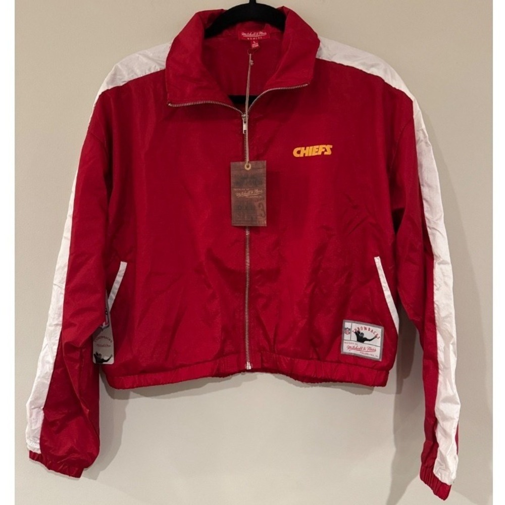 Mitchell & Ness Kansas City Chiefs‎ Red White Cropped Nylon Windbreaker L NWT